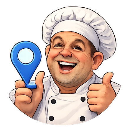 Helpful chef with location marker
